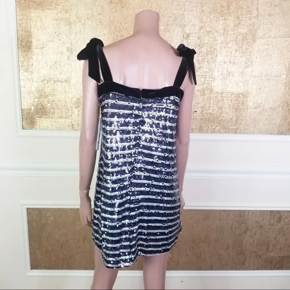 NEW AQUA 100% Exclusive sequined striped mini Black Silver S - Picture 5 of 15